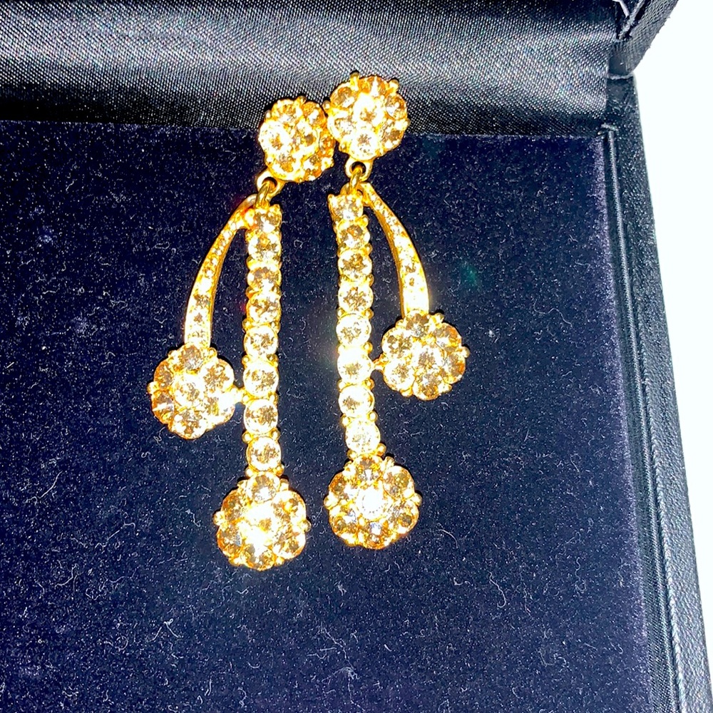Oscar De La Renta Swarovski Crystal Flower Statement Earrings